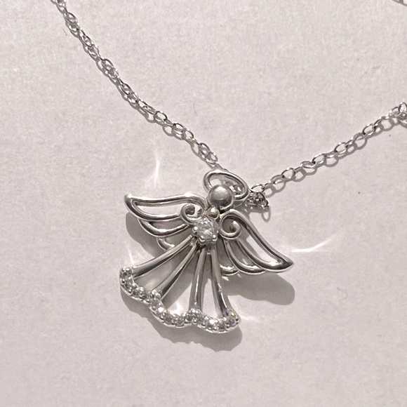 Sterling Silver Cubic Zirconia Angel 18" Pendant Necklace - Picture 5 of 7